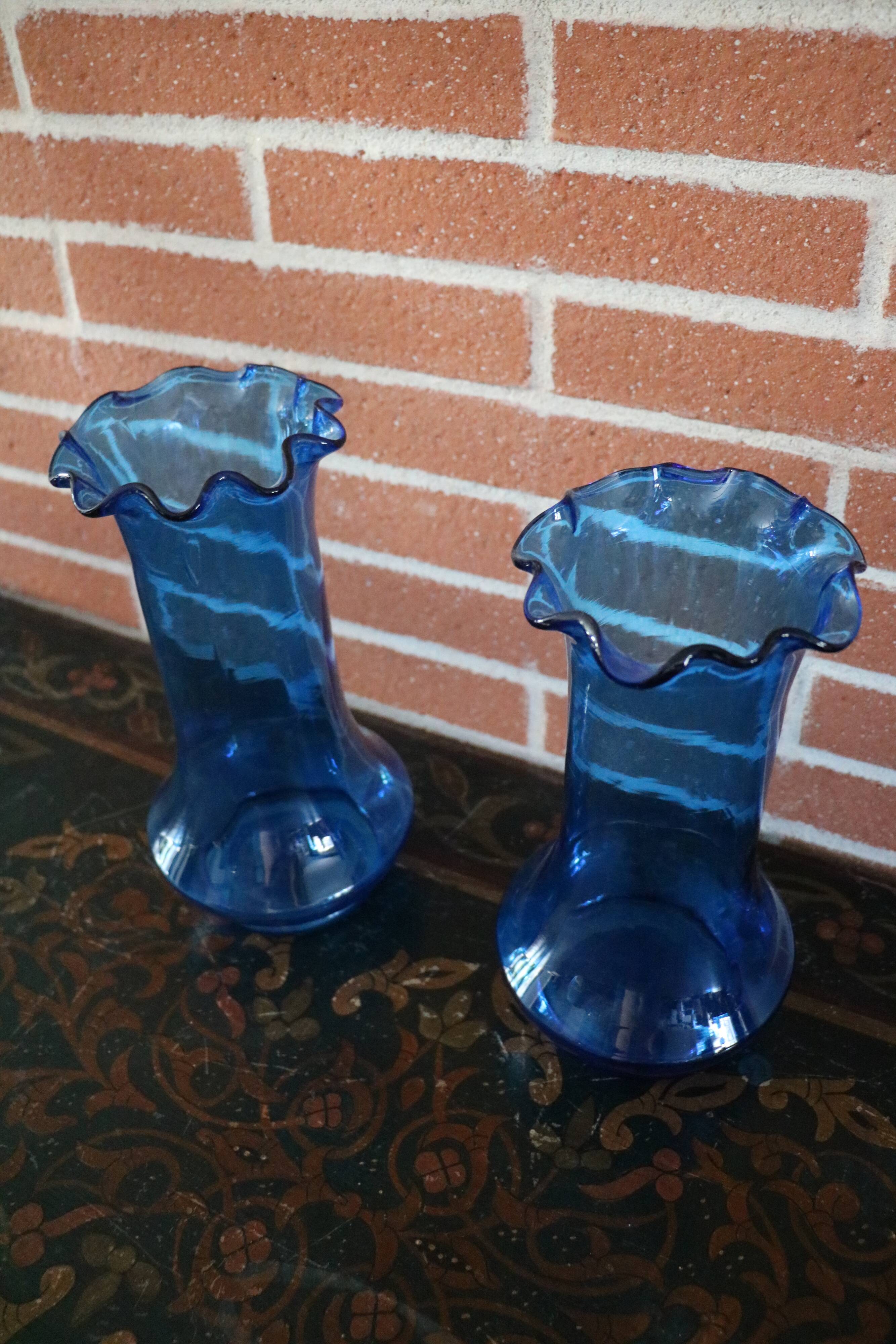 Pair of old blue glass vases