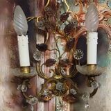Murano: pair of wall sconces with two light arms, in bronze and gilded brass.