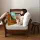 Fauteuil bois et tissu bouclette blanc crème