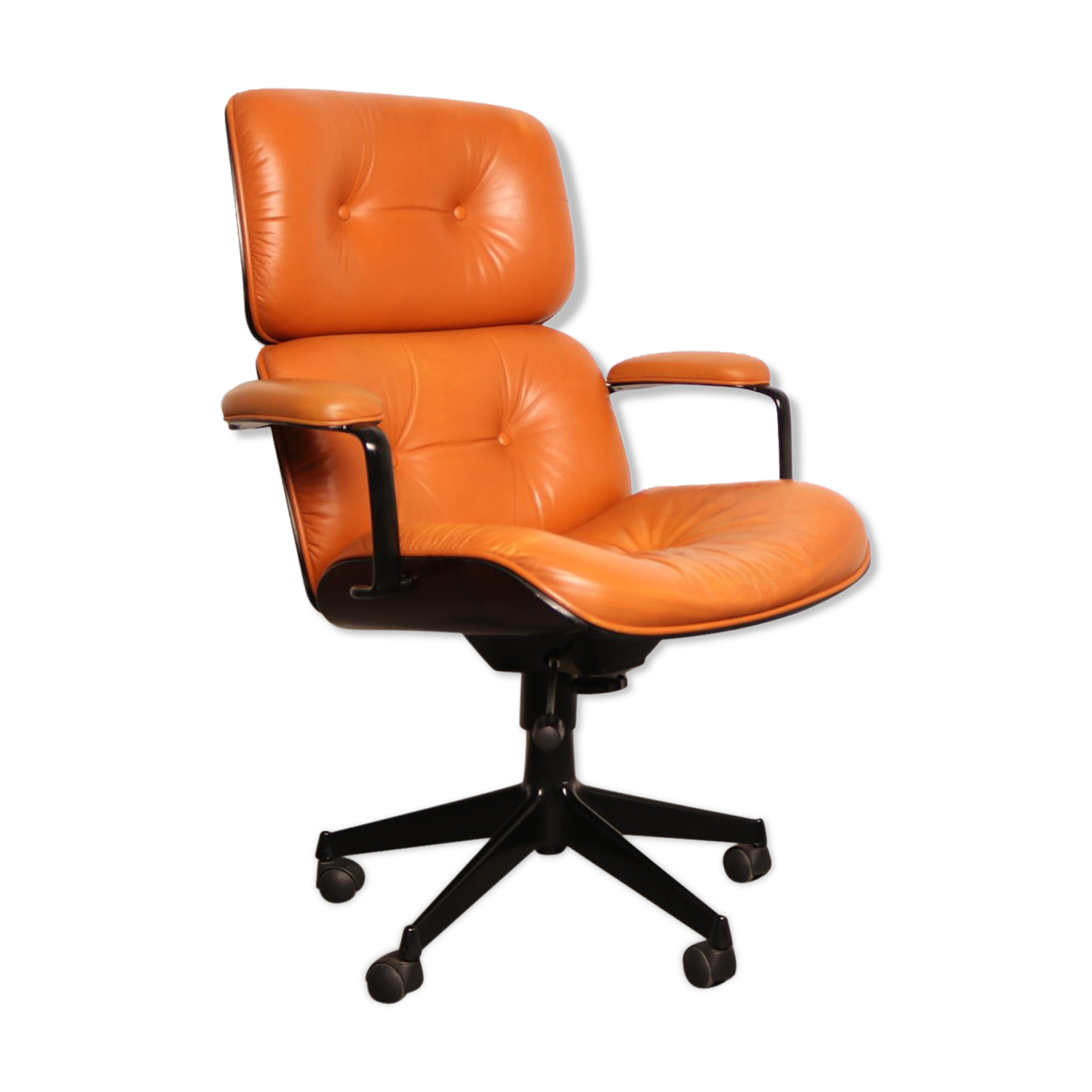 Swivel office chair - highback - in cognac leather by Ico Parisi for MIM - Italy - 1970's