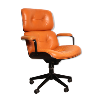 Swivel office chair - highback - in cognac leather by Ico Parisi for MIM - Italy - 1970's