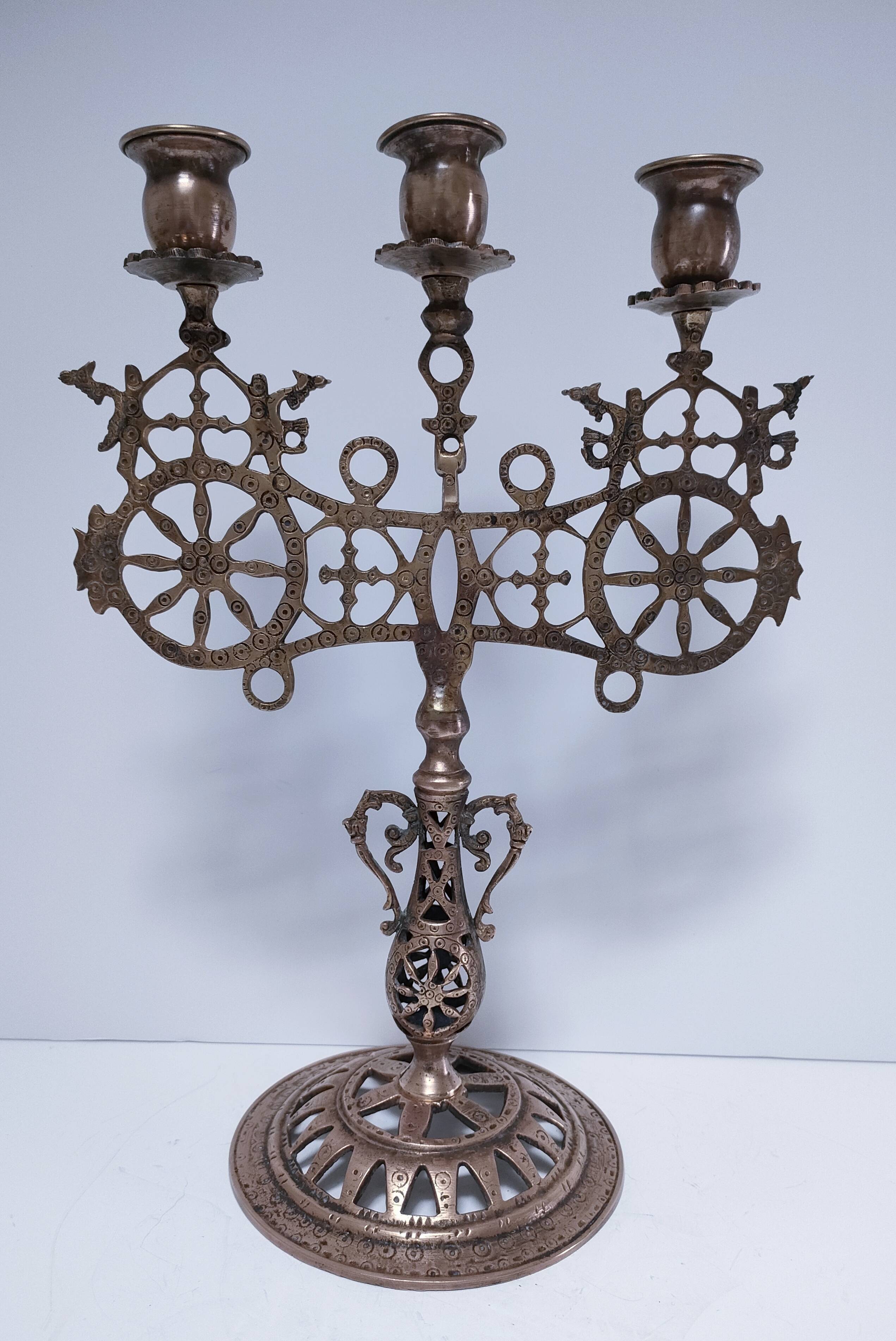 candelabrum decorative peacock wheels solid brass three lights