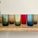 6 vintage coloured glasses