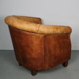 Fauteuil club vintage en cuir couleur cognac, pays-bas