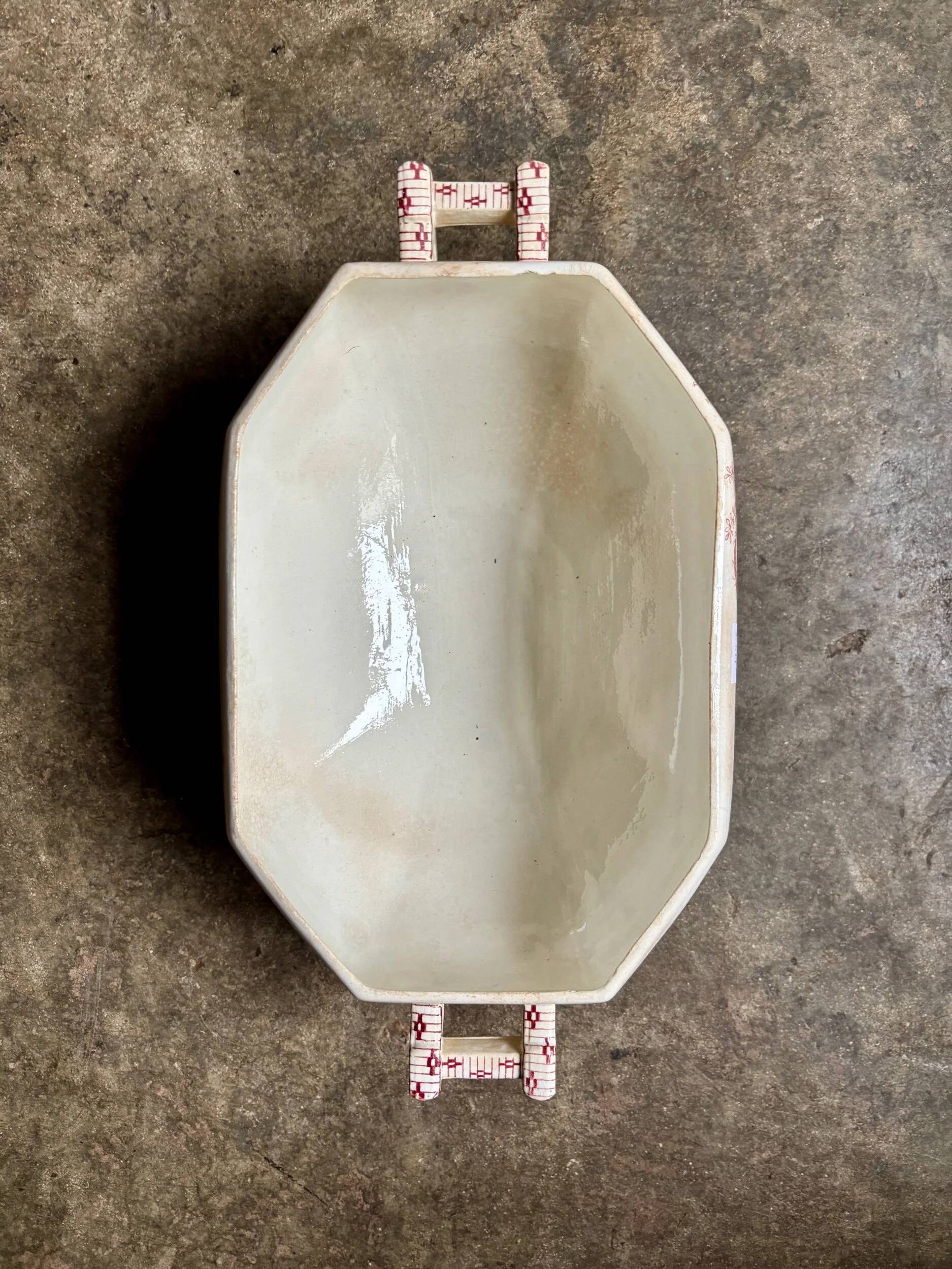 Soup tureen, earthenware salad bowl Clairefontaine, "Indiana" service.