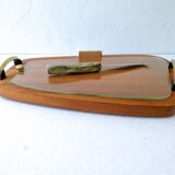 Teak and glass cheese platter, Scandinavian, 60s