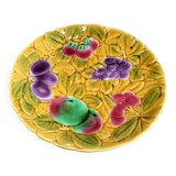 Barbotine dish decorated with fruits, Sarreguemines earthenware