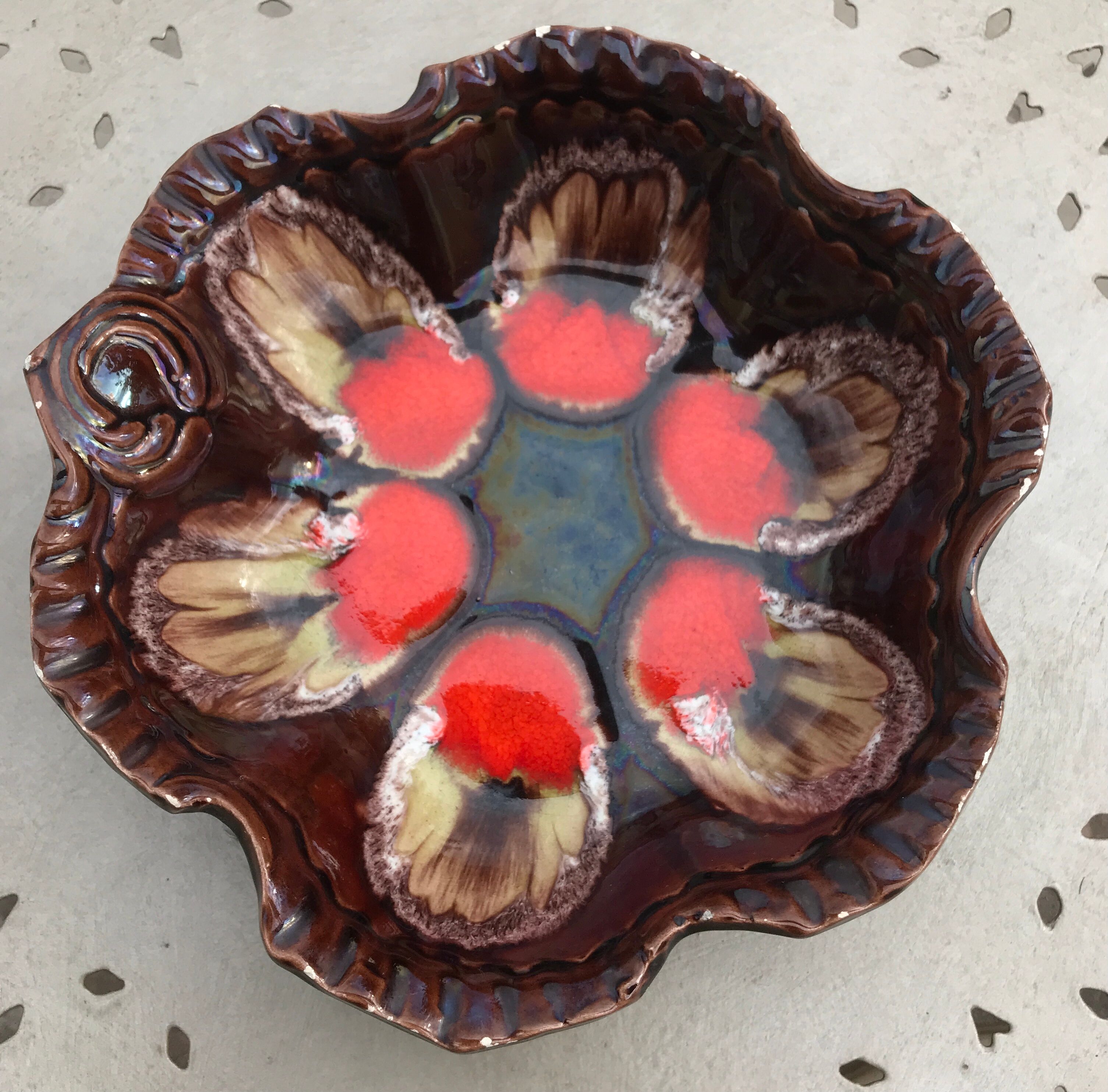 Vintage flat fruit cut in polychrome ceramic from vallauris