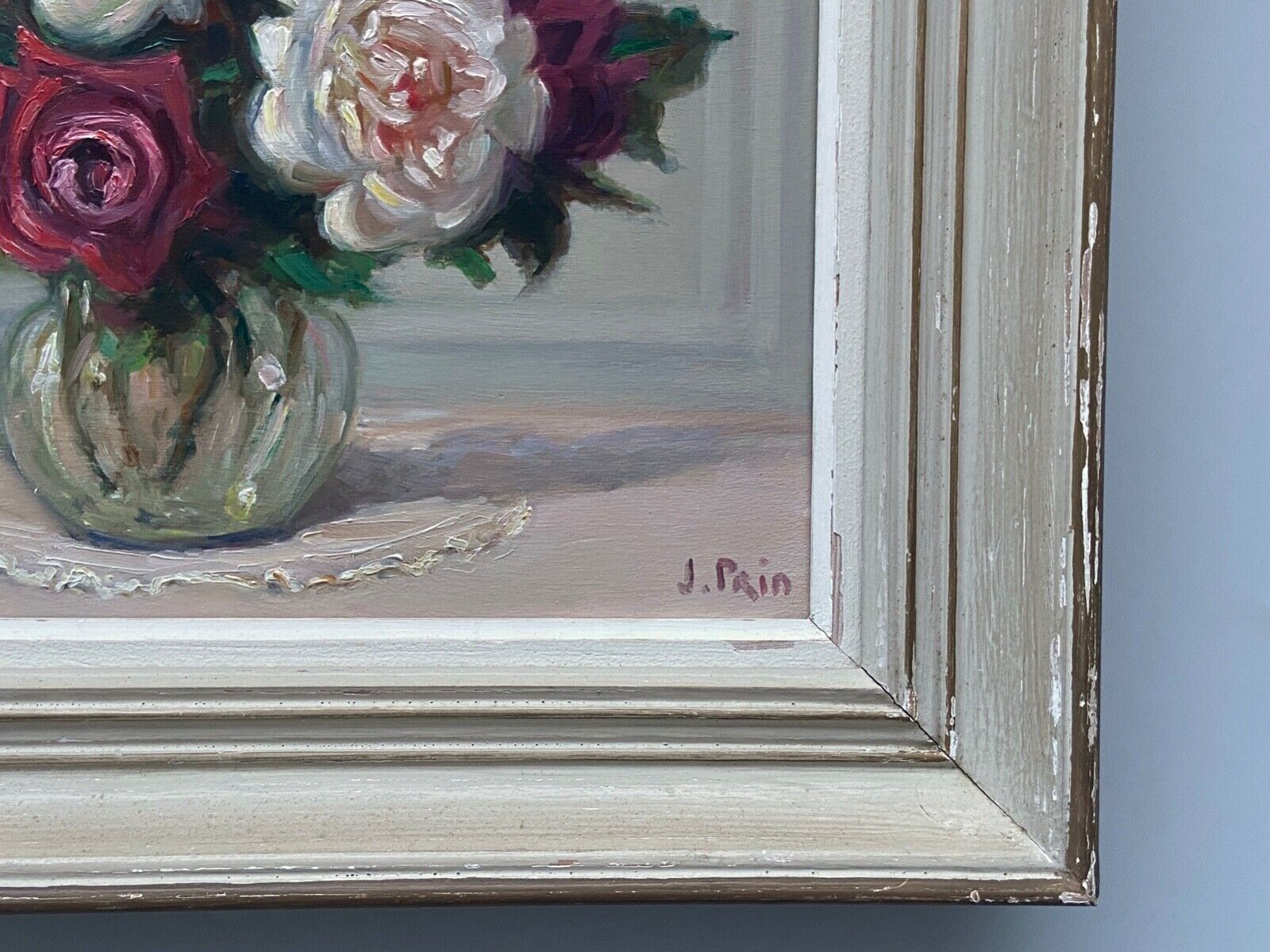 Oil on panel by jeanne prin still life with flowers mid xxe