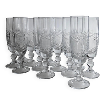 Lot vintage de 12 flûtes à champagne en cristal, Italie années 1970