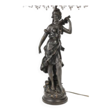 Art Nouveau style lamp with bronze sculpture and glass shade