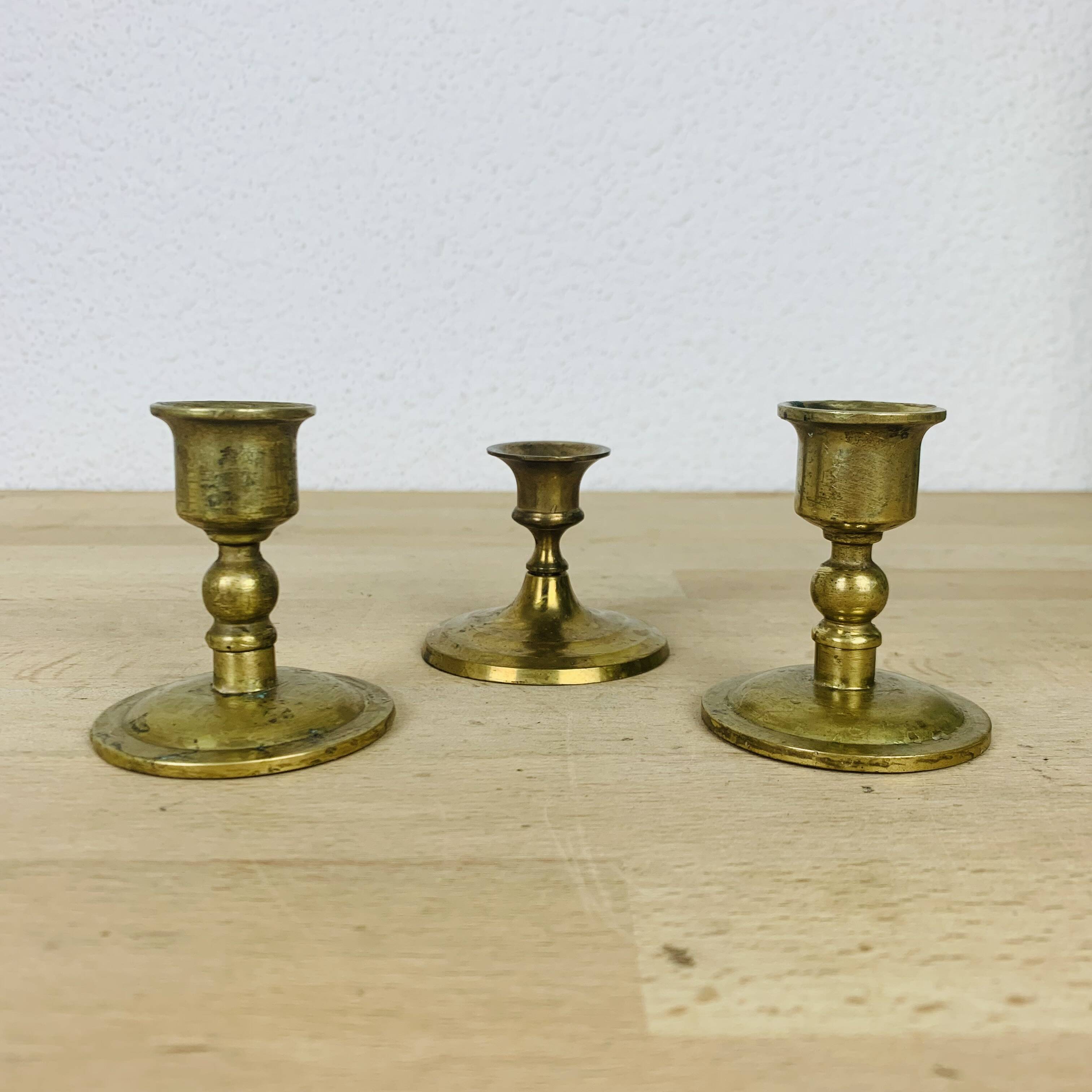3 vintage gold brass candlesticks