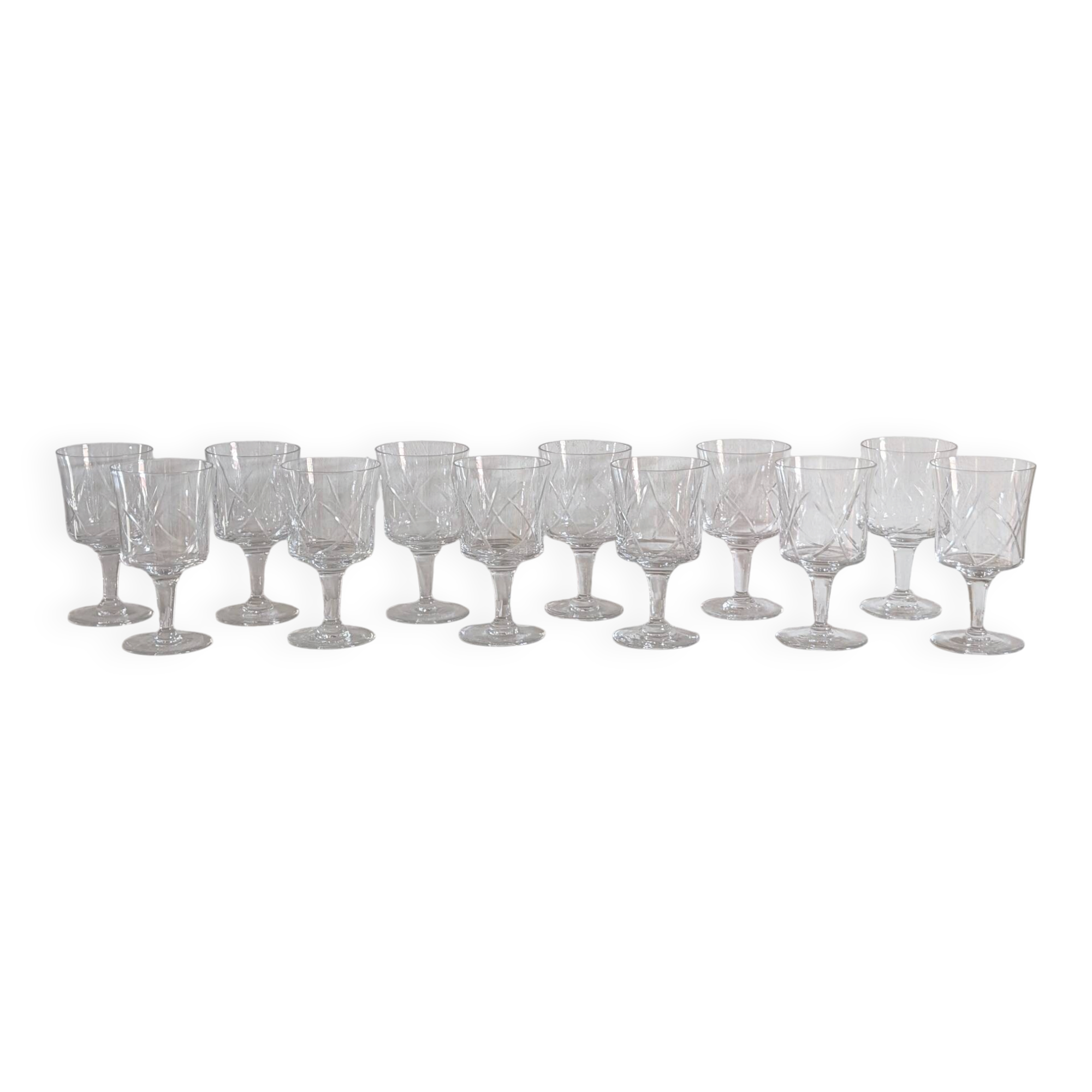 12 cut crystal glasses on stems – 1930s-1950s