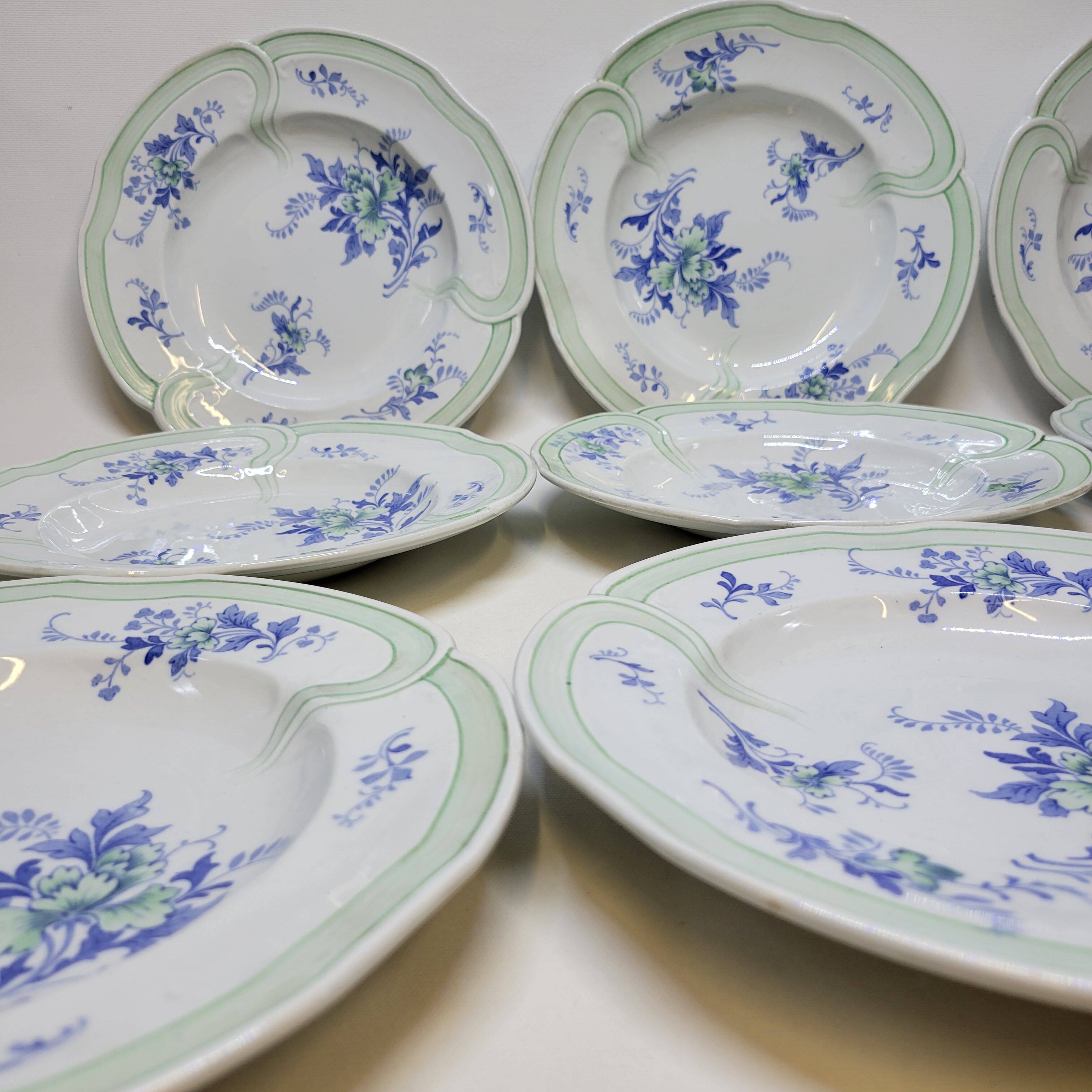 9 Antique KG Lunéville Plates, Regence Model