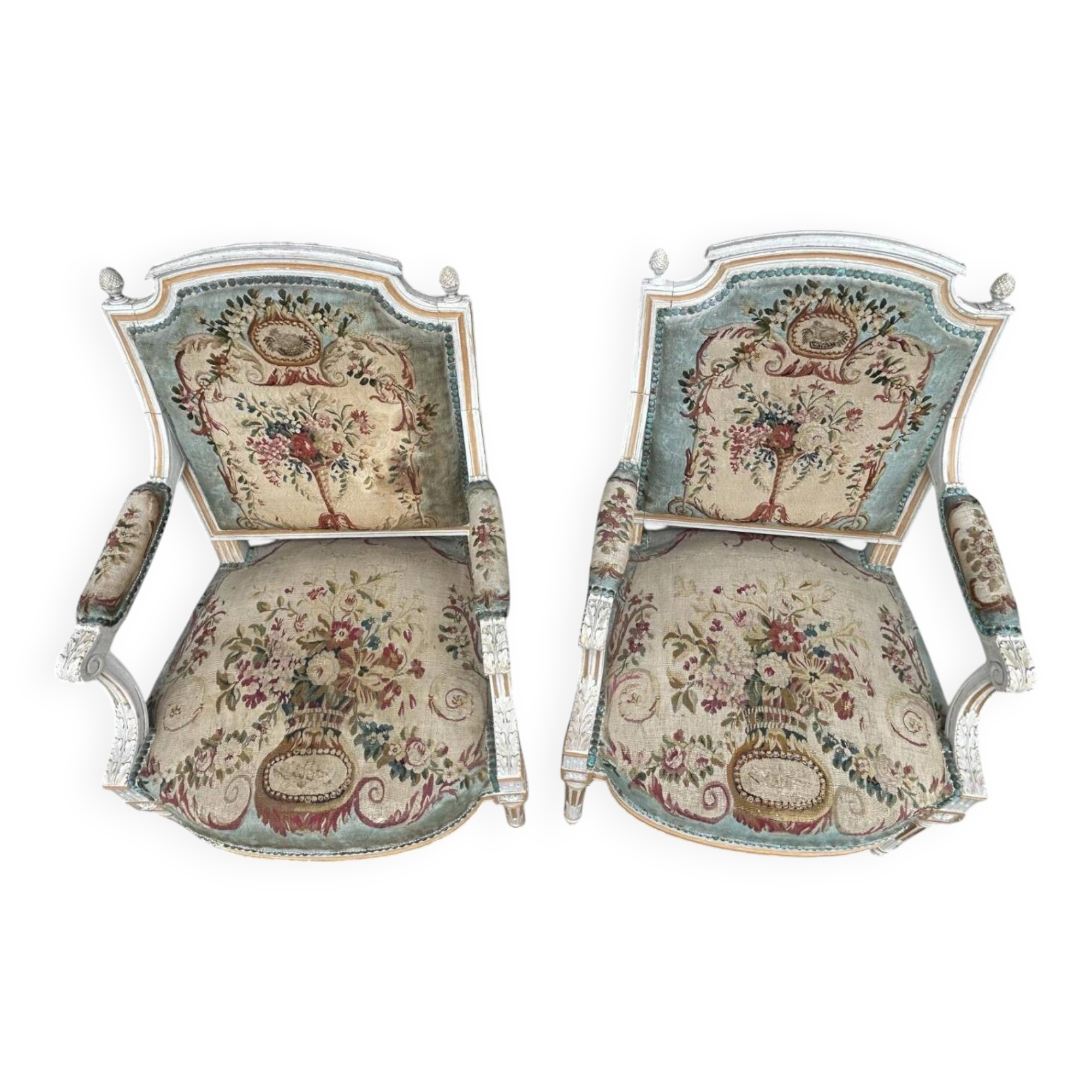 Pair of Louis XVI Cabriolet Armchairs - Lacquered and Upholstered Beech