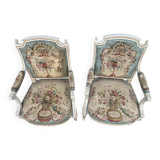 Pair of Louis XVI Cabriolet Armchairs - Lacquered and Upholstered Beech