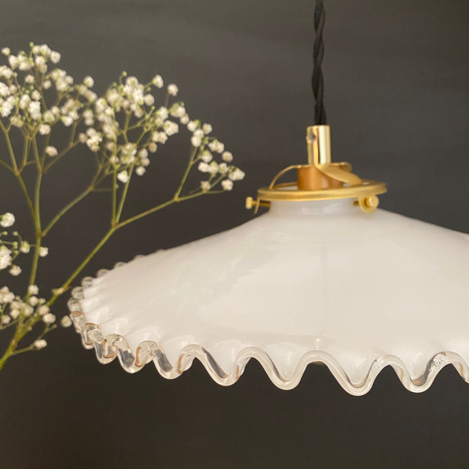 Vintage lampshade pendant light in white opaline
