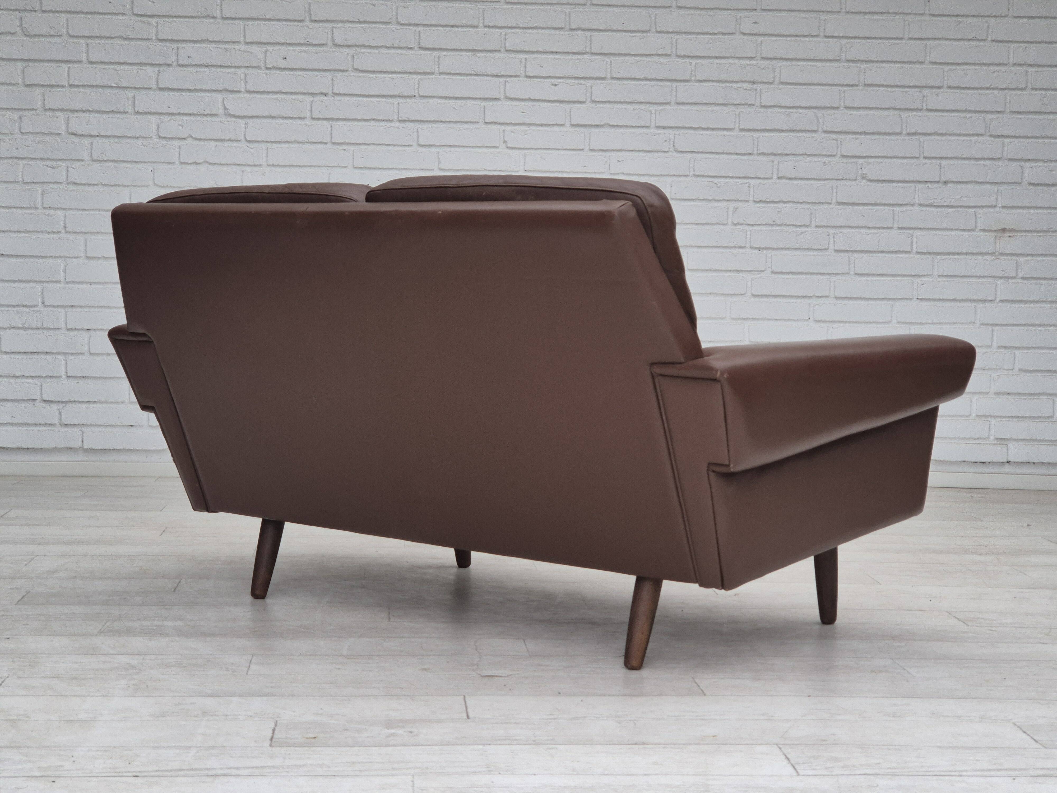 1970s, Danish 2-seater sofa, original brown leather.
