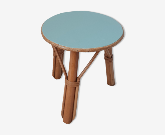 Porte-plante en bois et rotin tripode
