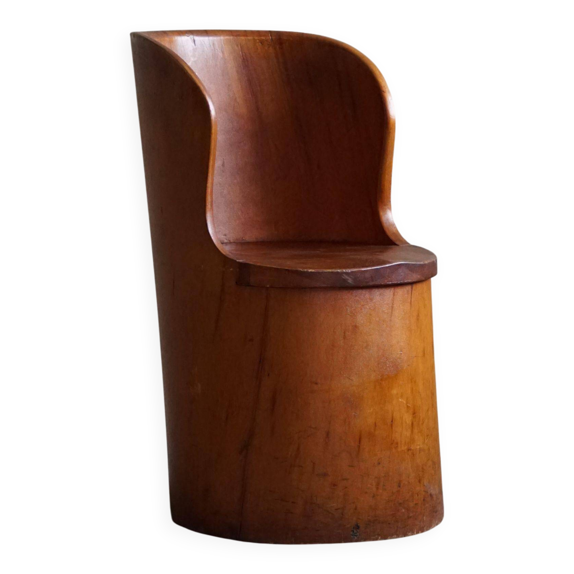 Hand-carved primitive chair made from pine logs, modern Swedish, Wabi Sabi, 1960s.