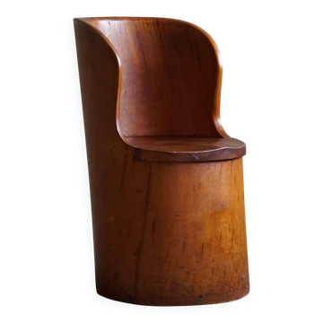 Hand-carved primitive chair made from pine logs, modern Swedish, Wabi Sabi, 1960s.