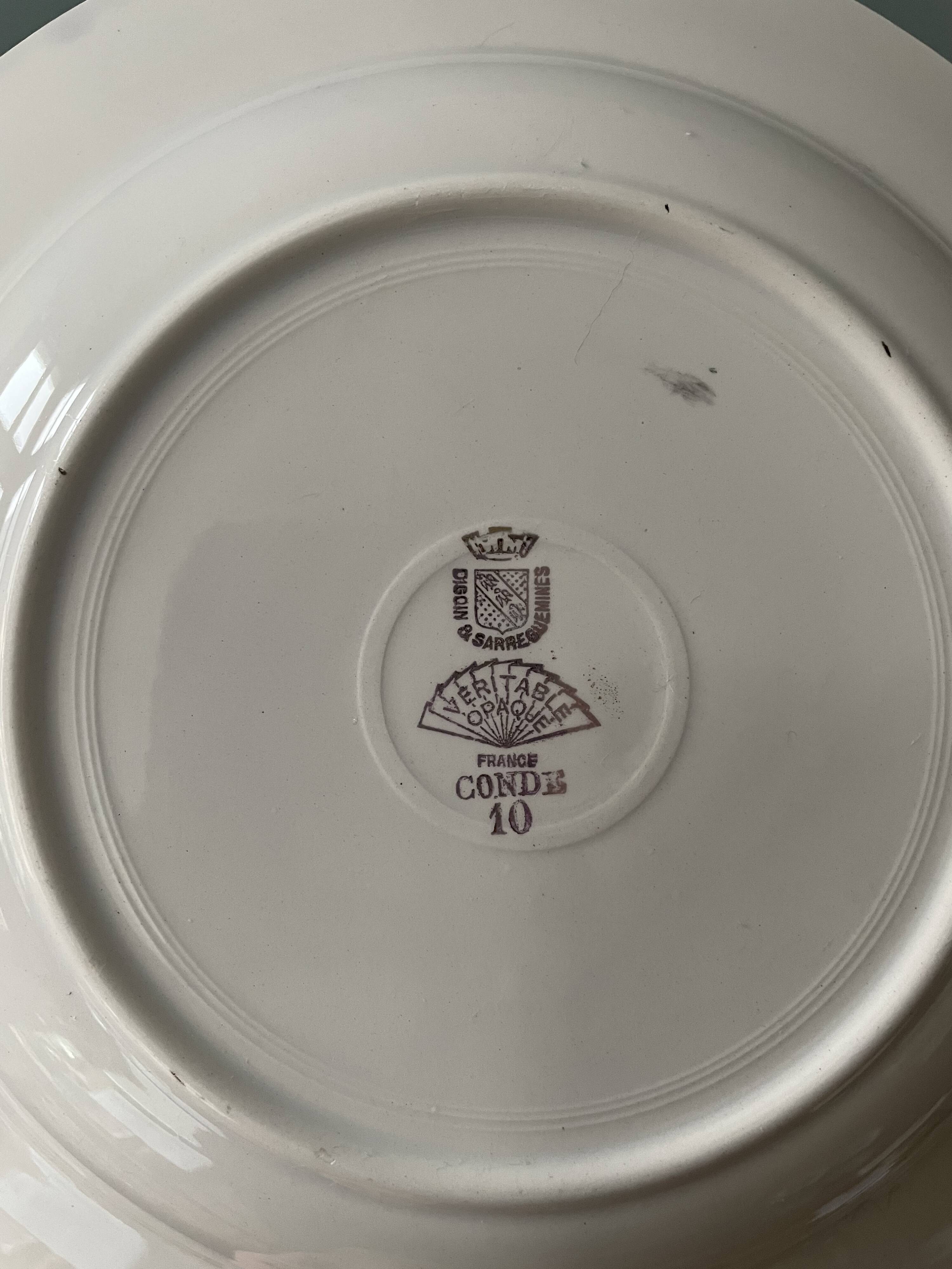 Set of 6 hollow plates Digoin Sarreguemines, Condé model