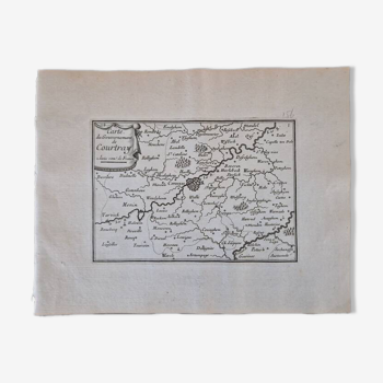 Gravure sur cuivre XVIIème siècle  "Carte du gouvernement de Courtray"  Par Pontault de Beaulieu
