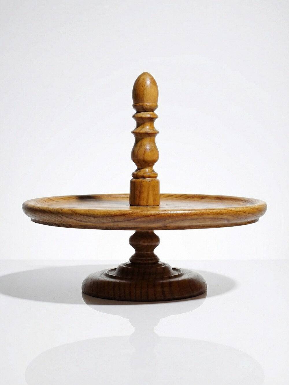 Large wooden pine cheese display stand, handcrafted, vintage 70s-80s.