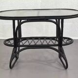 Black rattan and glass coffee table