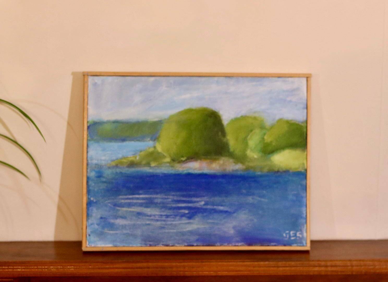Original Swedish oil on canvas from the mid-century "Coast" vintage and framed.