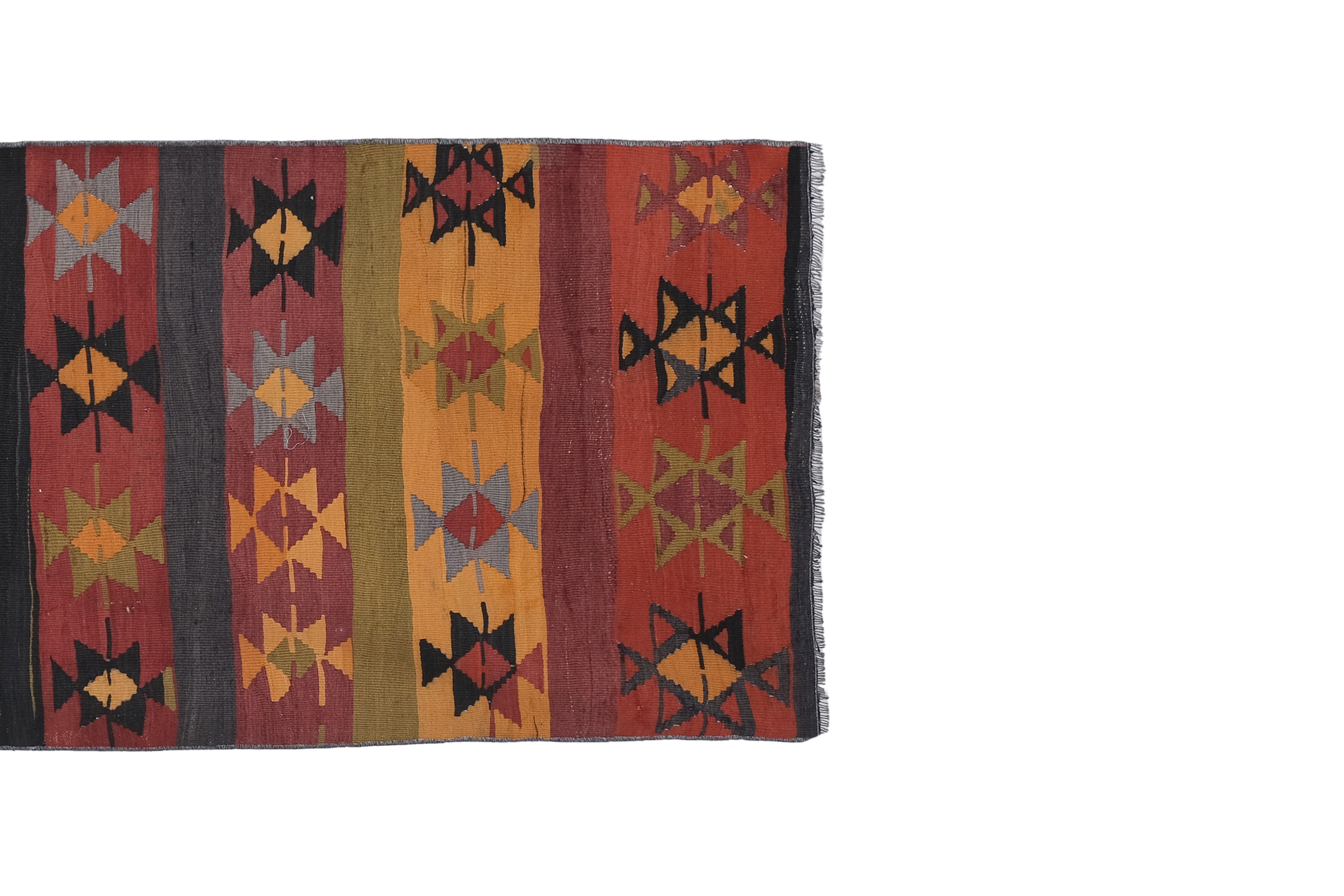 Vintage Organic Turkish Yellow and Red Kilim Rug Runner 3' x 9'5''