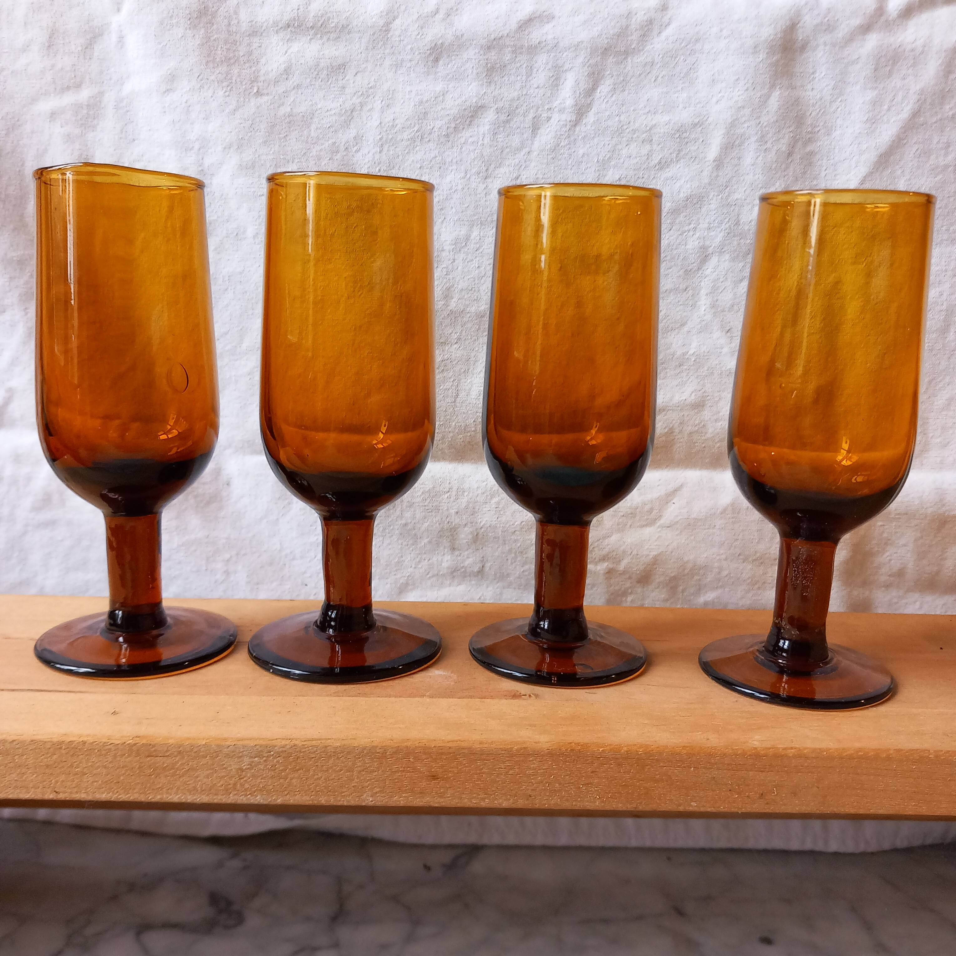 4 vintage aperitif glasses in amber glass