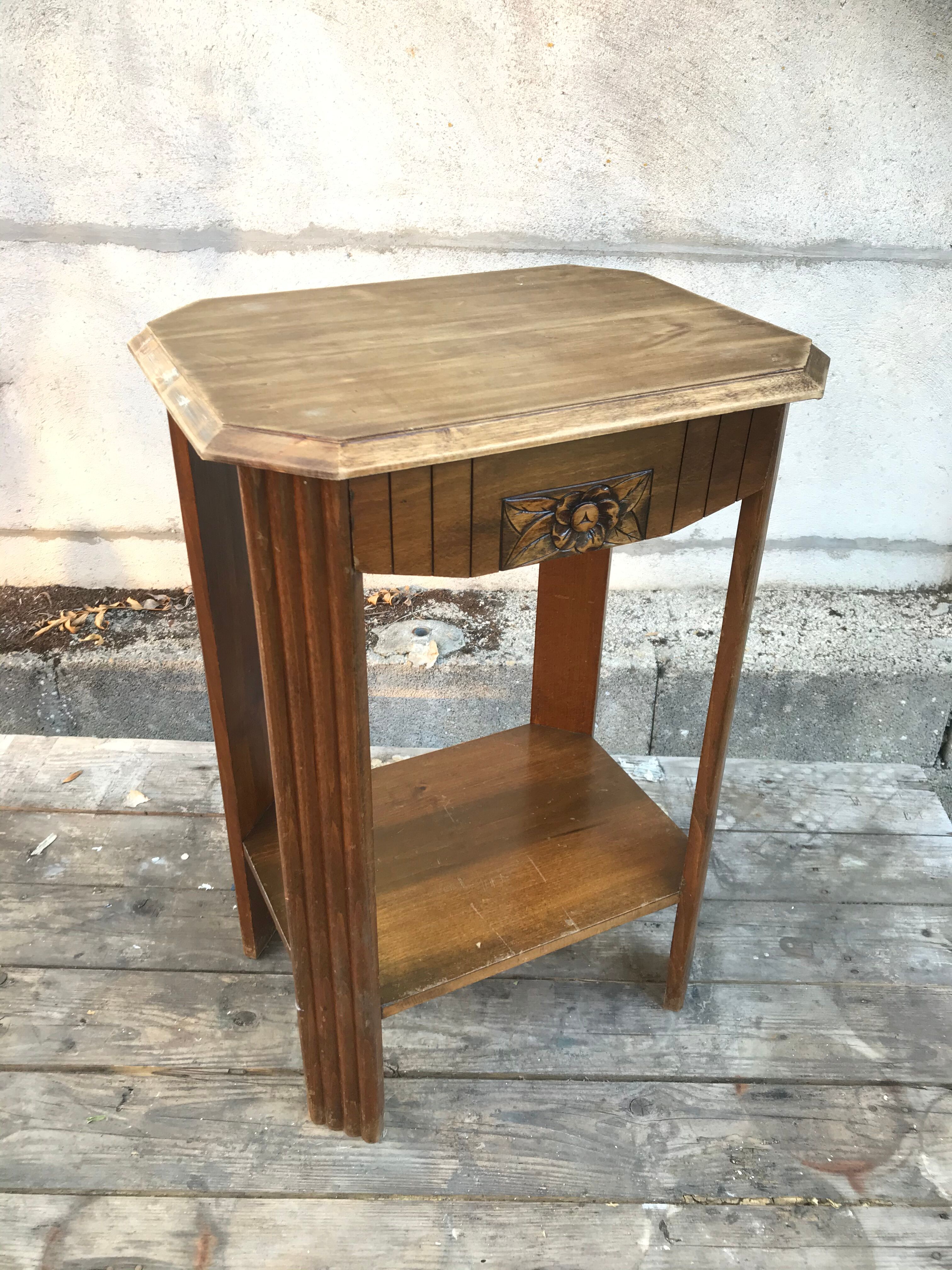 Old Side Table Vintage Wood Drawer