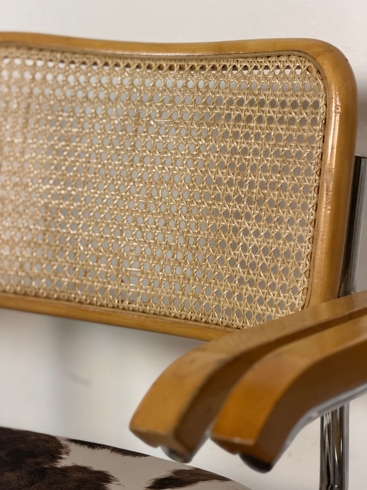 4 fauteuils cannés chrome et bois années 70