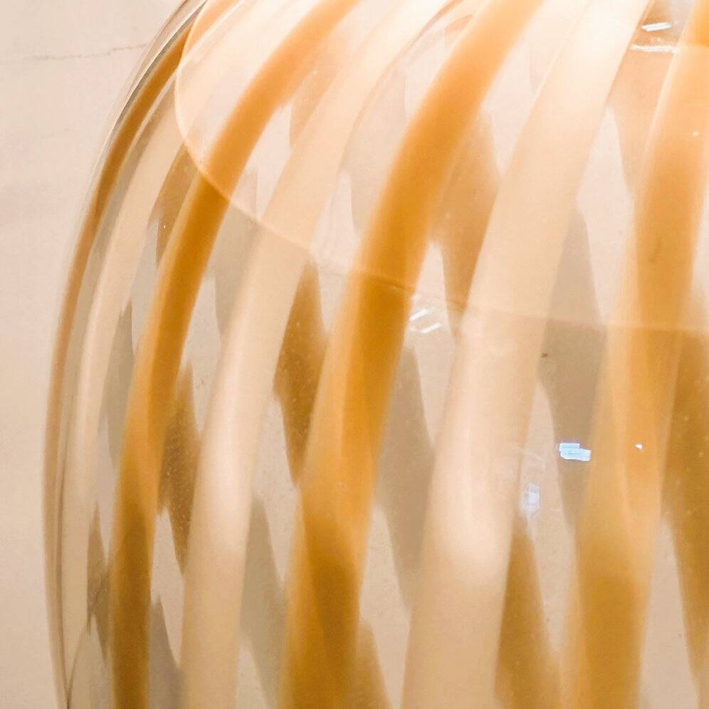 Elegant vintage Murano table lamp with swirled gold & white stripes, Italy 1980s