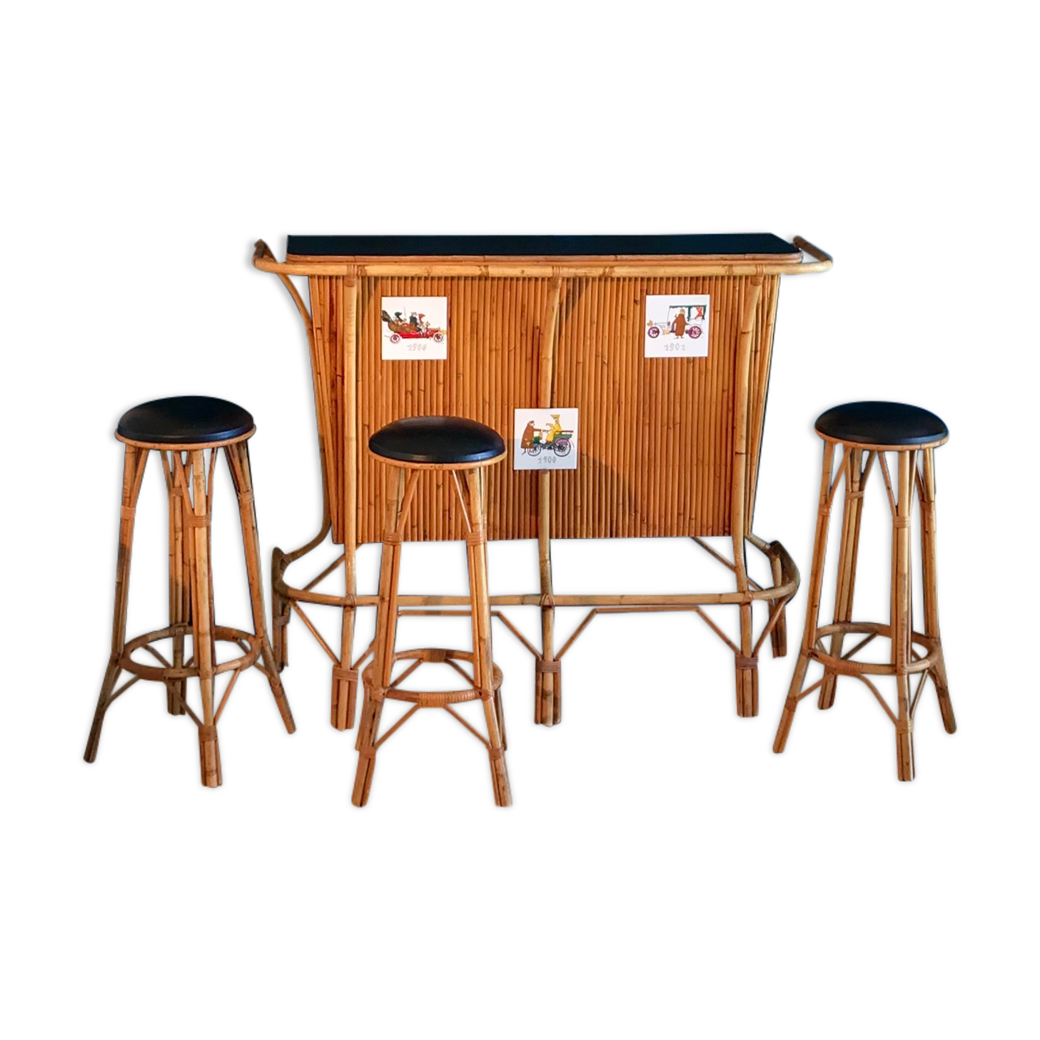 Bar and rattan stools 60s