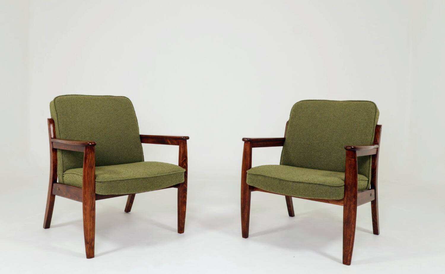 Pair of vintage wild green bouclé armchairs 1970