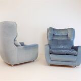 Ensemble de 2 fauteuils mohair bleu glacier Carl Straub