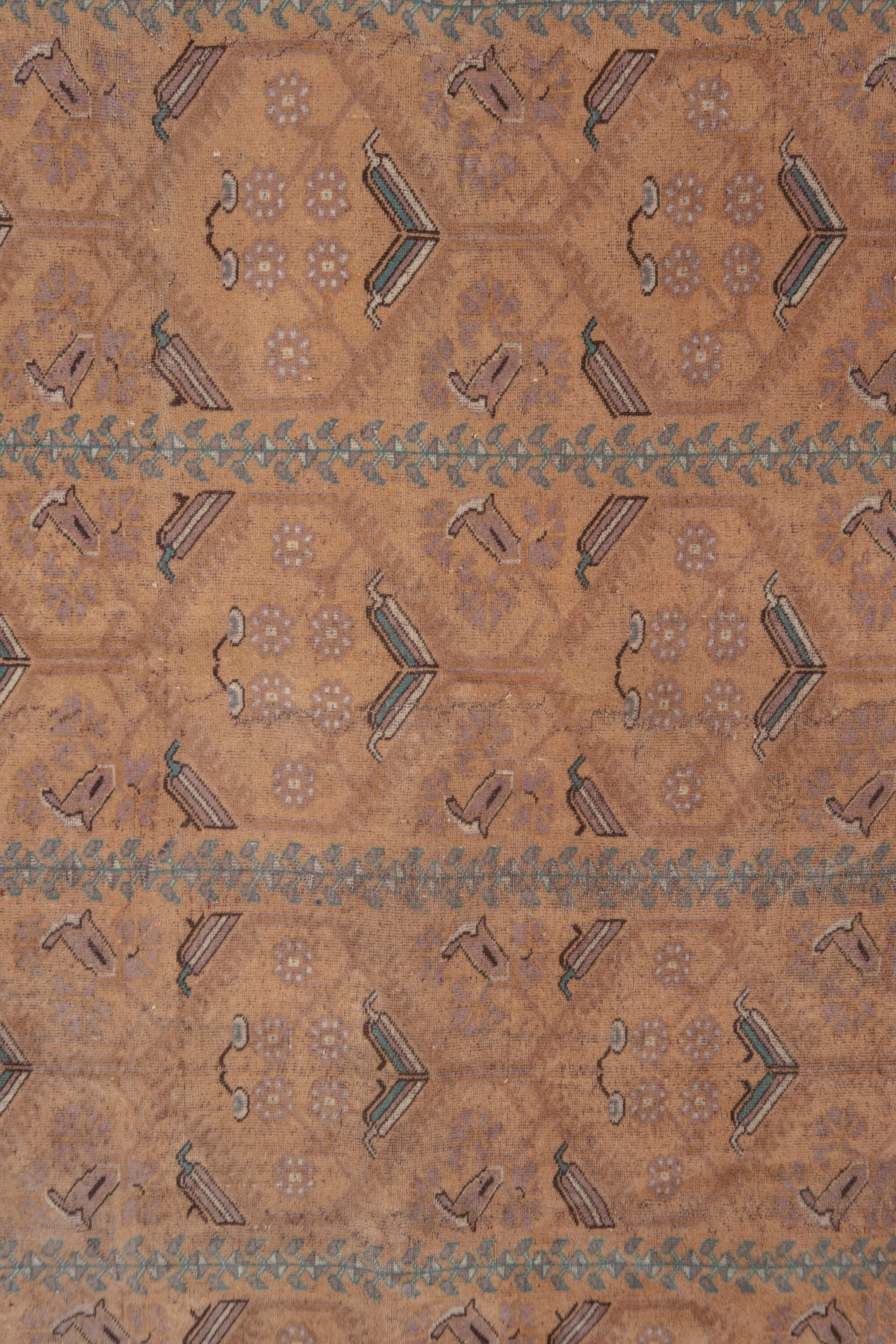 Turkish Oushak Rug With Floral Border, 1970s