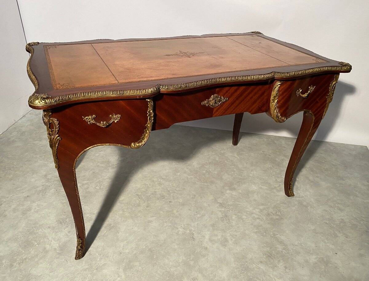 Louis XV style mahogany veneer flat desk