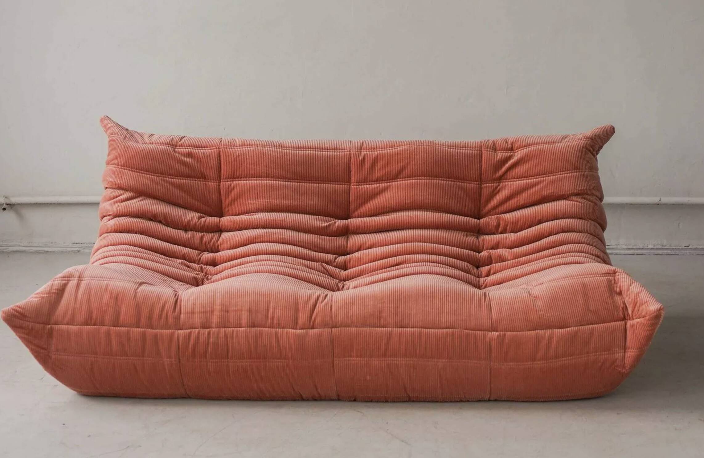 Coral corduroy Togo 3-seat & corner sofa by Michel Ducaroy for Ligne Roset