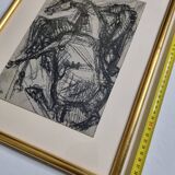 Preparatory study, charcoal sketch by Maurice de Bus – Gilded frame, 32 x 42 cm