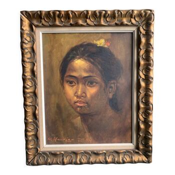 Oil on canvas portrait Balinese girl , Vietnam