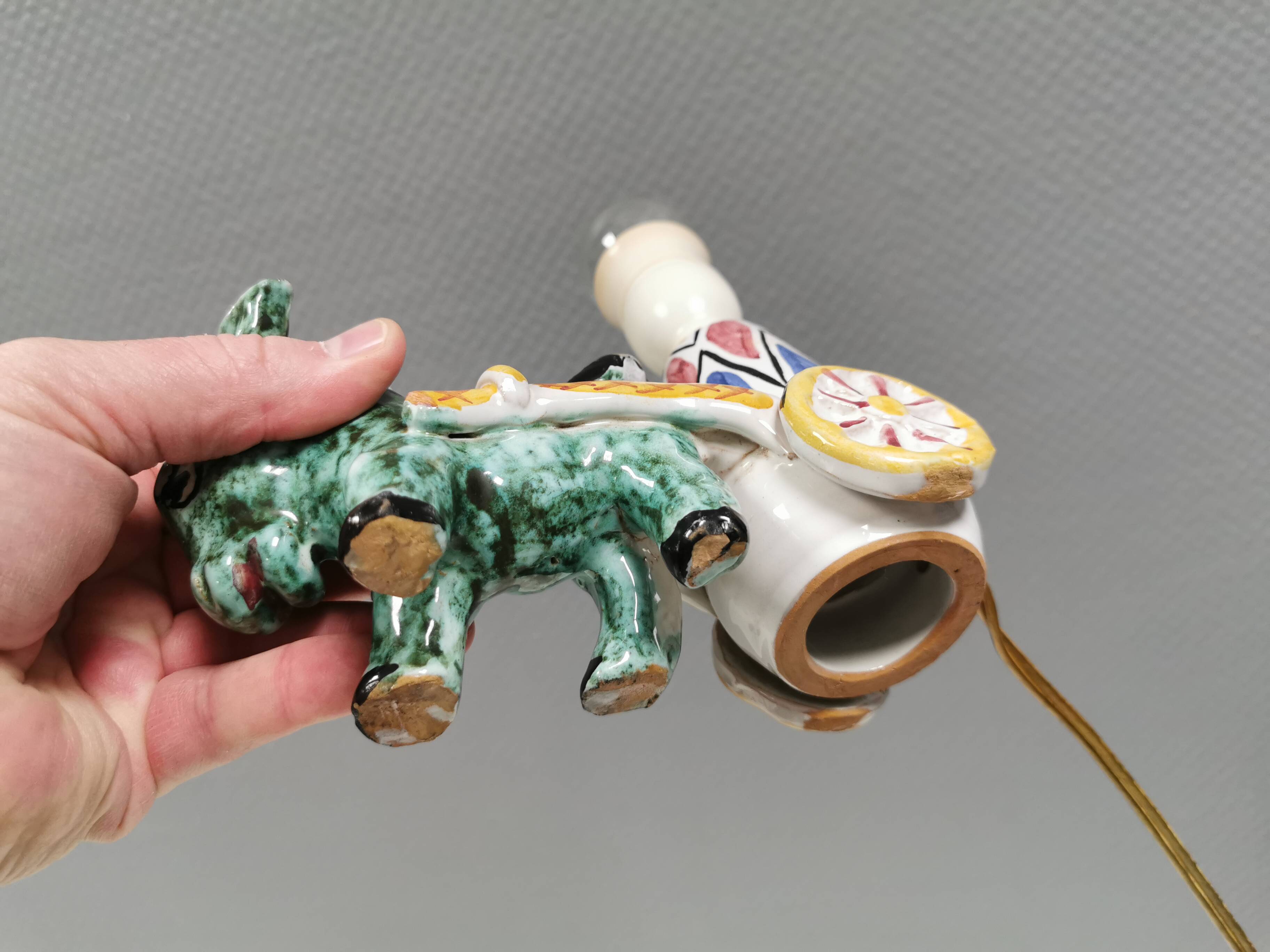 Unique "donkey" table lamp in ceramic with a harlequin pattern, Italy 1970s