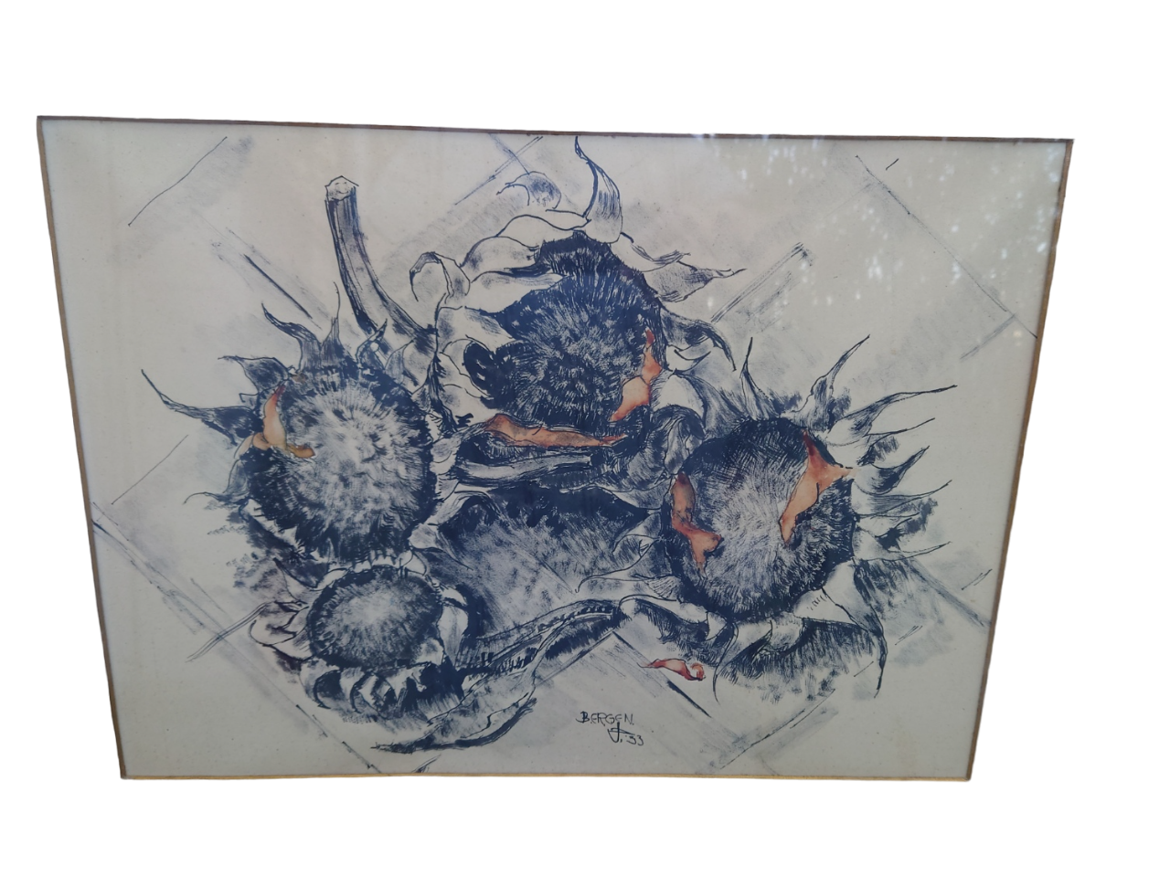 Painting under acrylic glass on bristol sheet signed bergen 1933