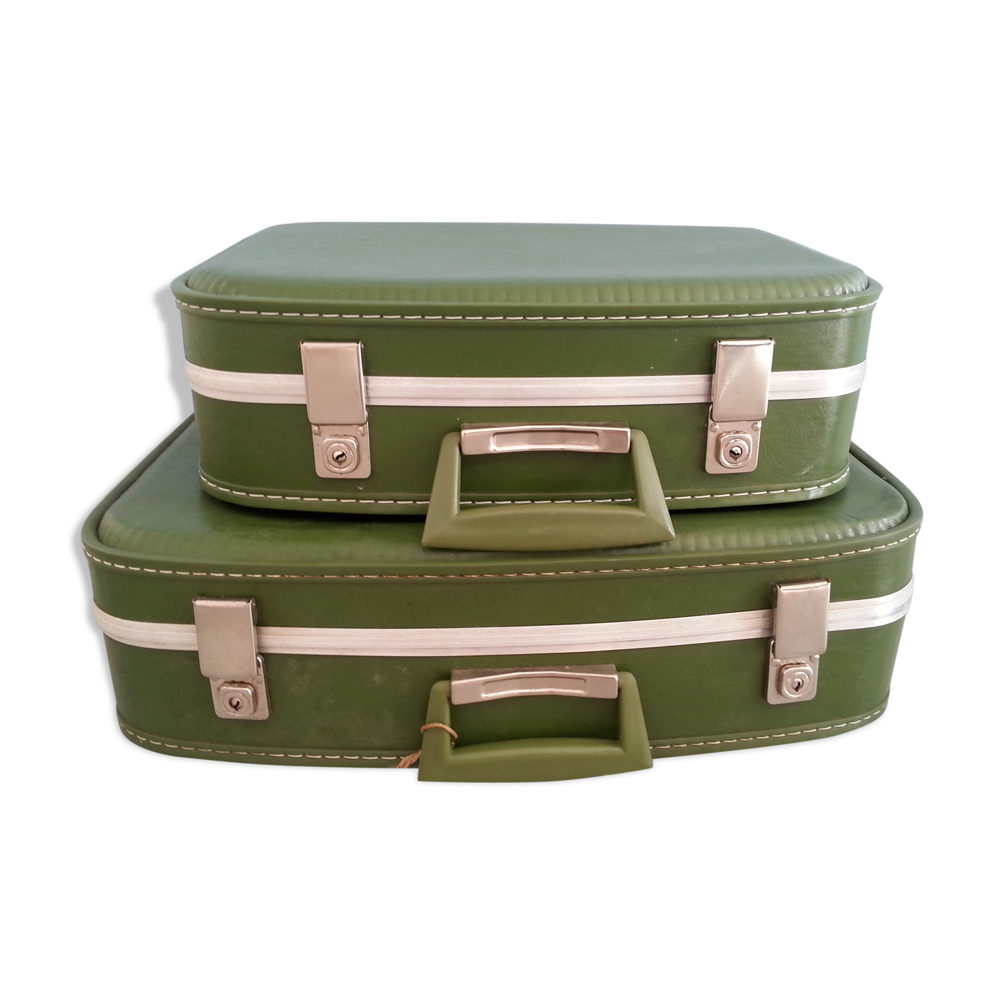 Lot de 2 valises vertes vintage