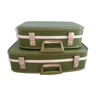 Lot de 2 valises vertes vintage