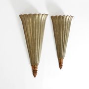 Two large, rare 1950s wall lamps made of wood with aluminum cladding
