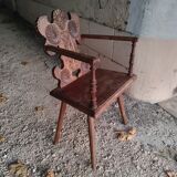 Ancienne chaise a accoudoirs/fauteuil en chêne sculpté- Art populaire fin du XIXe siècle