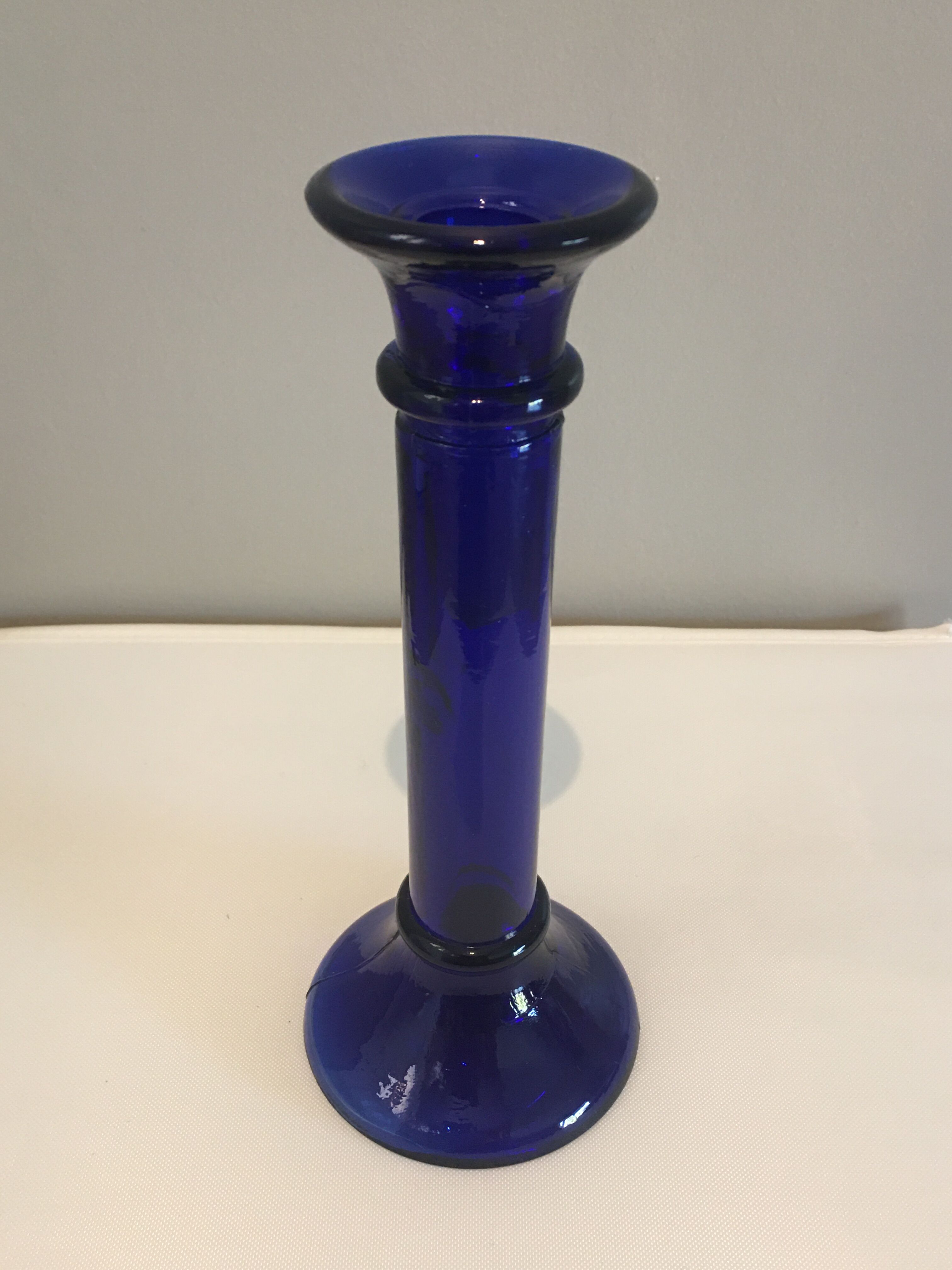 Blue glass candlestick